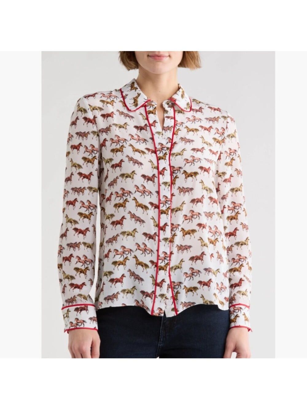 Alice + olivia Willa Horse Print Silk Button-Up Shirt